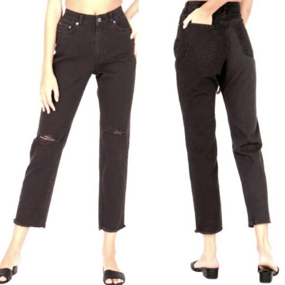 Amuse Society Selena Cropped Distressed Washed Black Jeans High Rise - Picture 1 of 14